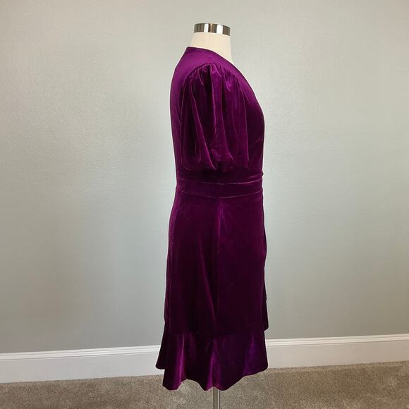 Ralph Lauren Women's Cocktail Dress Size 16 Purple Velvet Short Sleeve Faux Wrap - Picture 3 of 13